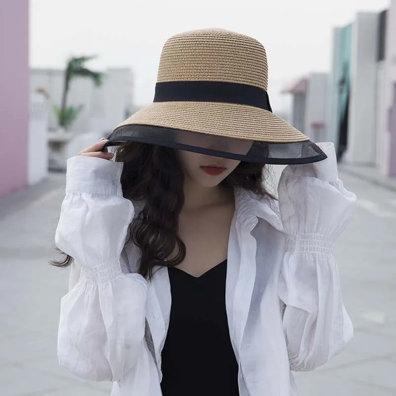 

QDKPOTC 2019 New Summer Women Lace Sun Hats Female Travel Seaside Shopping Large Eaves Visor Straw Hat Adjustable 4 Colors Cap