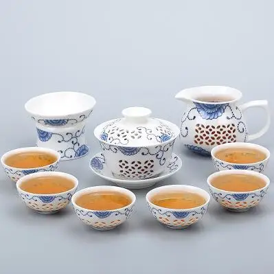 TANGPIN сине-белый керамический чайник Gaiwan, чайная чашка для Пуэр китайский чайный набор кунг-фу посуда для напитков - Цвет: Style J