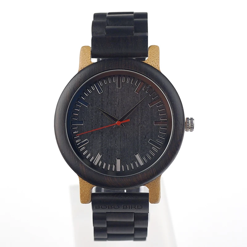 BOBO BIRD M18 Ebony Wood And Bamboo Watch Analog Men Wristwatch With Japan Movement Customized For Gift