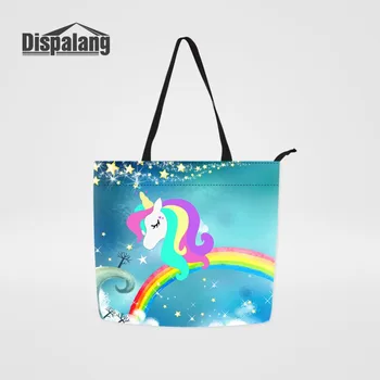 

Dispalang Cute Rainbow Unicorn Printing Shopping Bags For Women Reusable Grocery Handbag Ladies Portable Shopping Totes Hand Bag