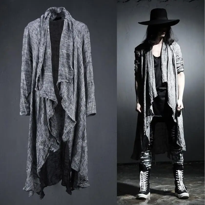 Новая мужская одежда стилист волос GD Мода шоу уличная индивидуальность летняя шаль льняная рубашка пальто плюс размер костюмы - Цвет: Серый