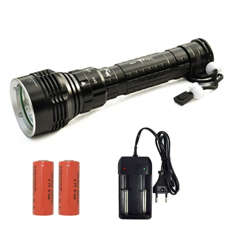

New 8000Lm Scuba Diving 5 x XM-L2 LED Rechargeable Flashlight Torch Light With 2 x 26650 Battery + Charger For Camping Hunting