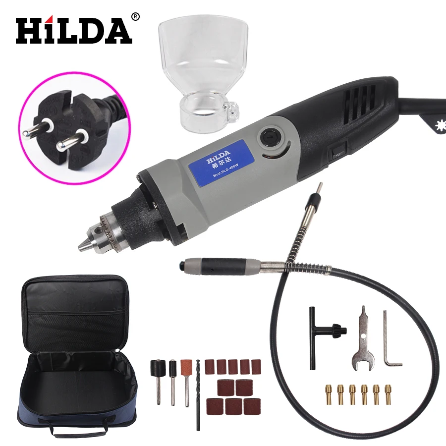 HILDA 220 В 400 Вт электрическая мини-дрель для Dremel вращающийся инструмент с переменной скоростью с гибким валом с 25 аксессуарами