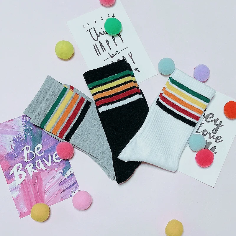 3 пары/компл. Ulzzang модные радужные короткие носки женские хлопковые Harajuku с