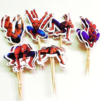 

New 720pcs Cartoon Superman Spiderman Cake Hat Cupcake Toppers Picks Kids Birthday wedding Decoration Party Supplies Wholesale