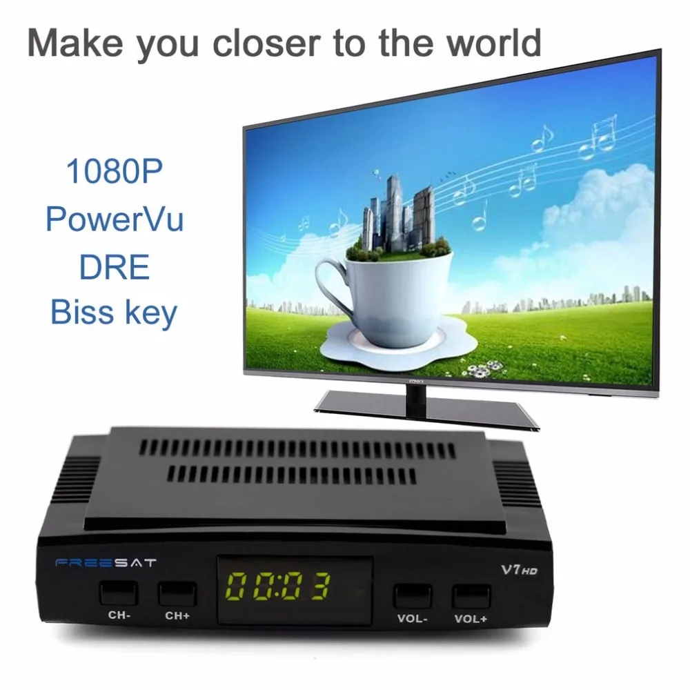 Freesat V7 super receptor satellite 1080P HD DVB-S2 спутниковый ресивер с европейской и американской вилкой+ пульт дистанционного управления+ кабель HDMI