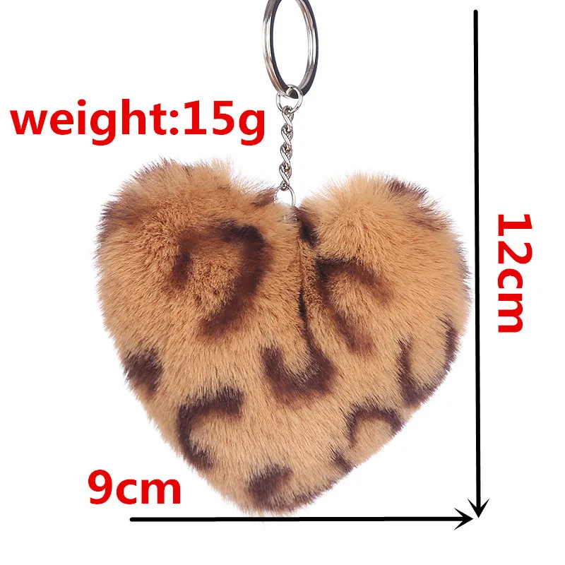 

Pompom Fluffy KeyChain Pom Pom Leopard Heart Faux Rabbit Fur Silver Key Ring Charm For Women Handbag Car phone Pendant Xmas Gift