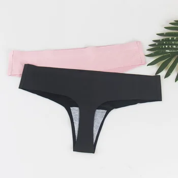 

ETOSELL Women One-piece Seamless Ice Silk G-String Sexy Thong Cotton Crotch Panties Ladies T Back Underwear Briefs Low Waist