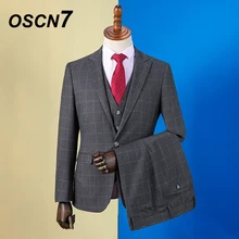 OSCN7 в полоску Костюмы Под заказ Для мужчин Slim Fit Свадебная вечеринка Для мужчин s индивидуальные костюм Мода 3 предмета Блейзер брюки жилет ZM-608
