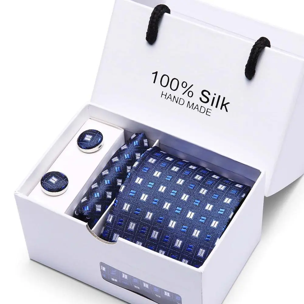 2,95 дюймов(7,5 см) ширина ансамбль горошек синий мужской галстук, носовой платок и запонки Подарочная коробка Упаковка много цветов - Цвет: SB70
