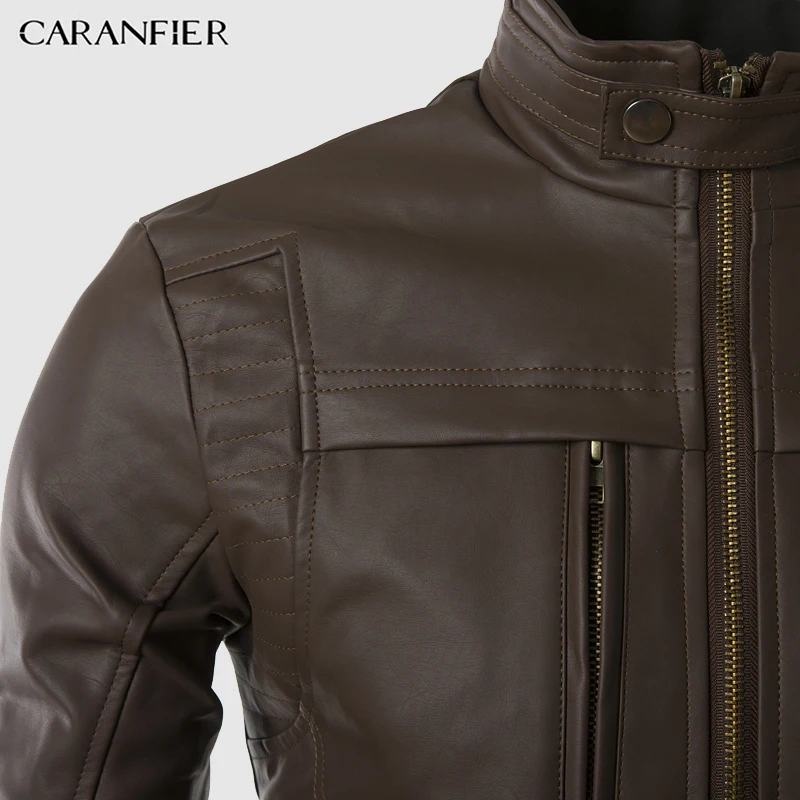 Куртка бомбер CARANFIER мужская кожаная пальто из искусственной кожи с воротником