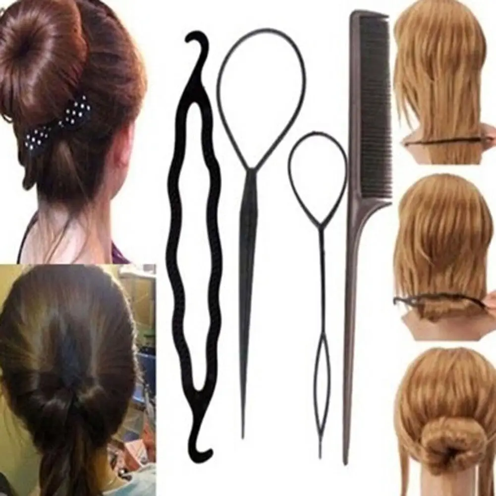 

2019 HOT SALE Four Pieces Plastic Pull Hair Needle Dish Hair Tools DIY Hair Styling Accessories Sets Ponytail Maker