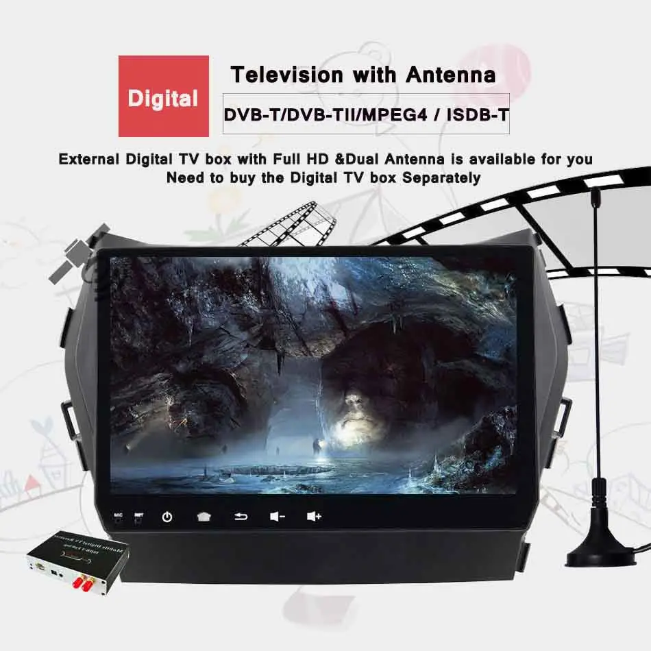 Excellent 9" 4GB+64GB Octa Core Android 9.0 DAB 3G/4G Car DVD Multimedia Player Radio Stereo For Hyundai IX45 Santa FE 2013-2017 3