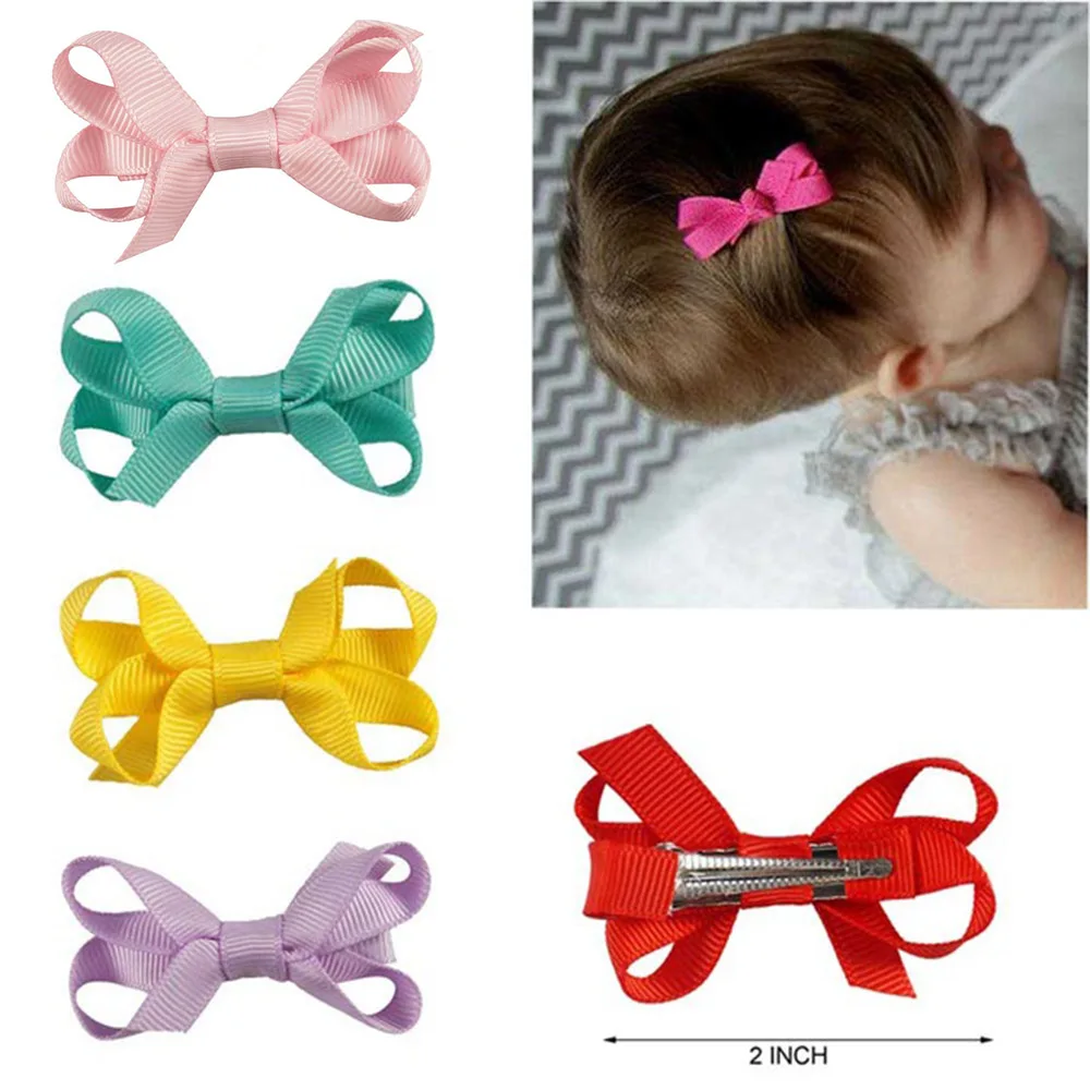 2 Pcs/lot 2&quot Small Mini Solid Hairbows Sweet Grosgrain Ribbon Hairgrips Simple Soft Hairbow For Kids Hairpins Hair Accessories |