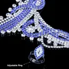 StoneFans-Conjunto de collar azul, joyería de boda declaración, conjunto de diamantes de imitación, collar, pendientes, anillo, pulsera, azul ► Foto 3/6