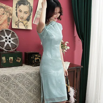 

Vintage Improved Qipao New Women Short Sleeve Mini Cheongsam Chinese Style Mandarin Collar Vestidos Sexy Flower Dress M-3XL