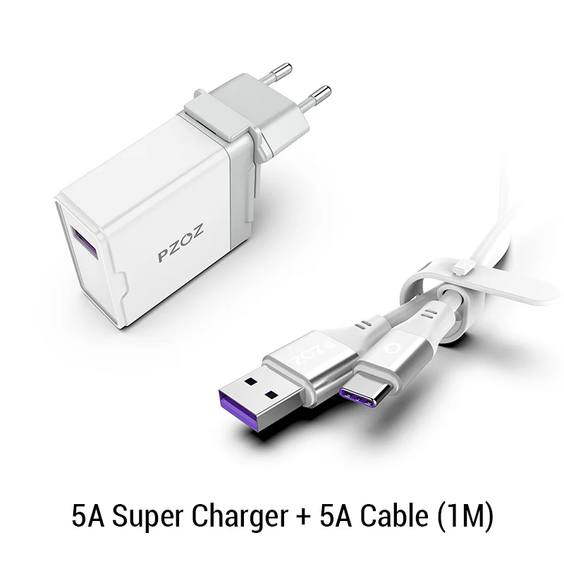 Pzoz 5A супер зарядное устройство с европейской вилкой адаптер для huawei p20 p10 mate 20 pro 10 lite honor Быстрая зарядка USB зарядное устройство 5 В/4.5A supercharge - Тип штекера: charger and 5A cable