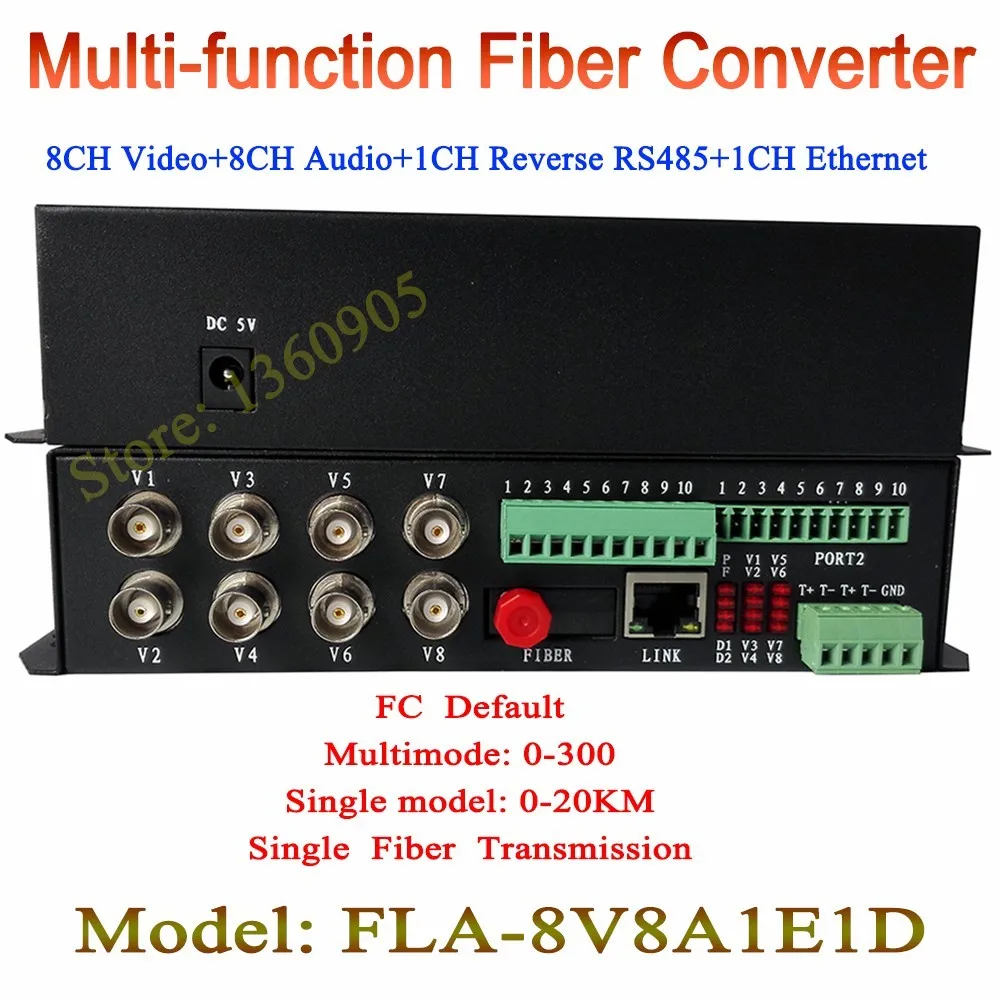 8ch видео + 8ch аудио + 1ch RJ45 Ethernet + 1ch RS485 передатчик и приемник 8-канальный оптический media converter FC 20 км