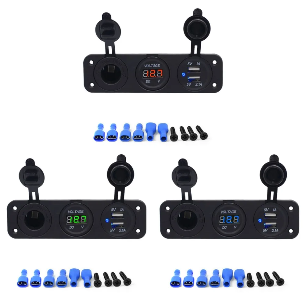 

3-In-1 Dual USB Car Cigarette Lighter Charger LED Digital Display Voltmeter 12V