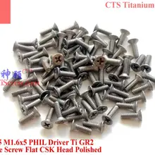 Титановый винт M1.6X5 DIN 965 с плоской головкой 0# Отвертка Phillips Ti GR2 полированная, 50 шт в наборе