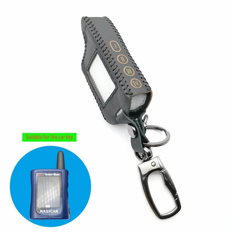 

2-way LCD Remote Fob Leather Key Case Cover for Vehicle Safety in Two Senses for Magicar SCHER KHAN A / B Car Alarm System