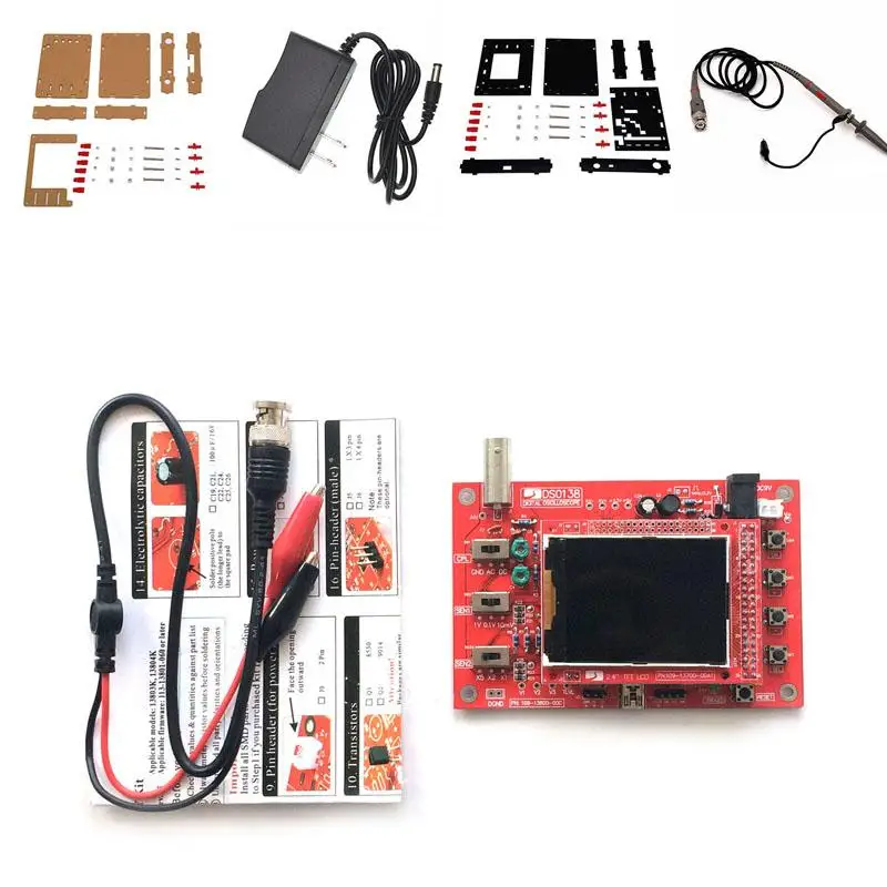 DSO138 2," дюймовый TFT припаянный карманный цифровой осциллограф(1 Msps) 12 бит зонд США вилка питания осциллограф комплект diy запчасти