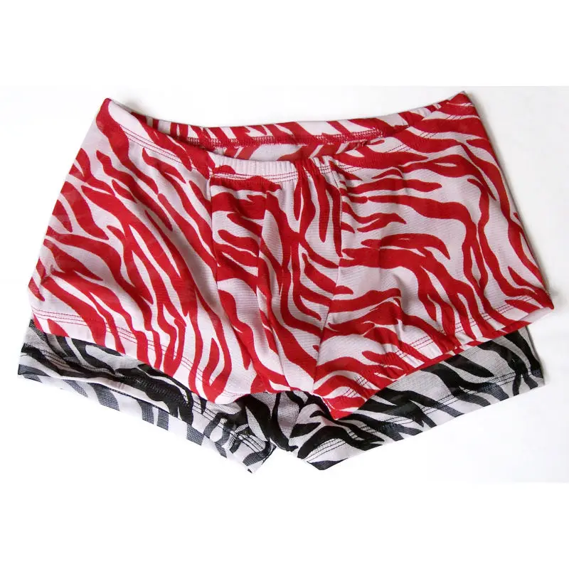 

Mens Sexy Mesh Boxer Briefs Trunks Semi-C-thru Zebra Prints T776