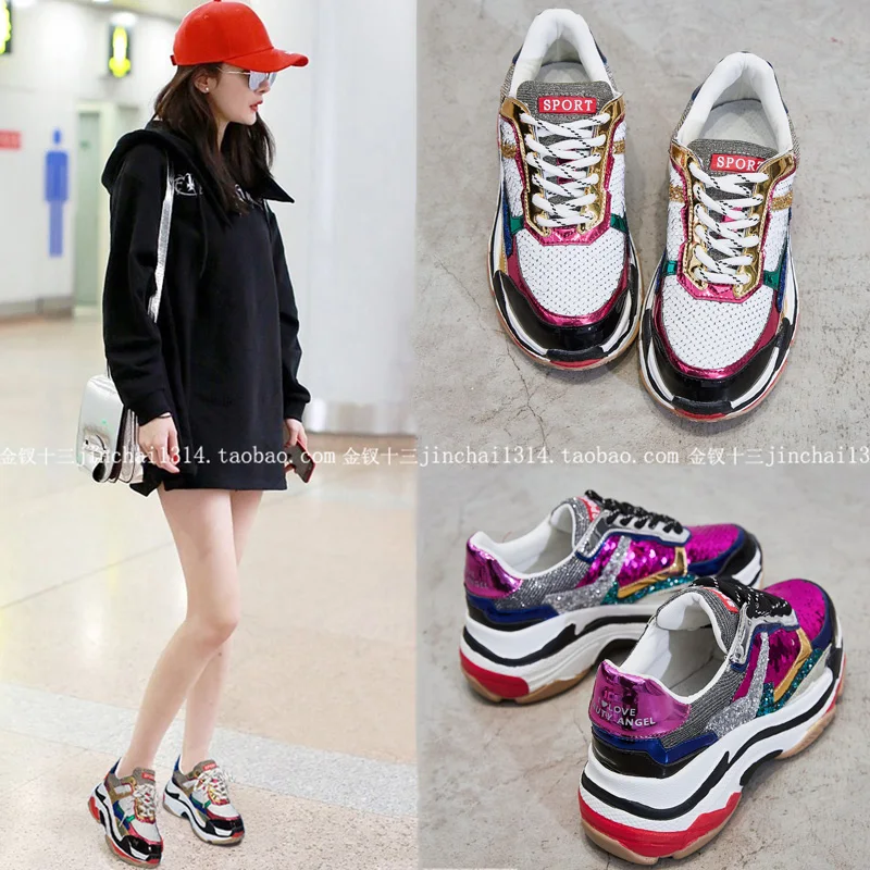 

2019 women's shoes new fashion sequin sports shoes ladies Bling breathable.