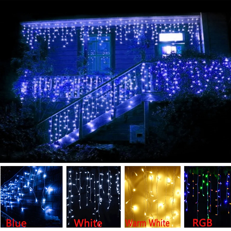 New LED Curtain Icicle String Light 5m 96Leds Christmas tree Garland LED Faily Xmas Party Garden Stage Outdoor Decorative Light
