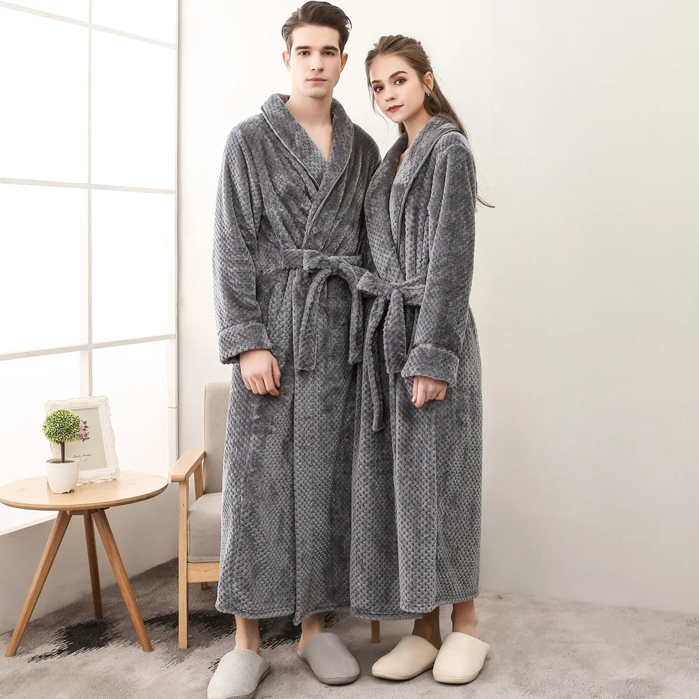 

sleepwear Bathrobe women men bath robe Shawl collar Winter Lengthened bata kimono pyjamas women solid long robe d90712