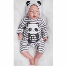 With Panda Romper 20 Inch Reborn Baby Dolls Soft Silicone Newborn Sleeping Babies Toy Lifelike Doll With Hair Kids Birthday Gift