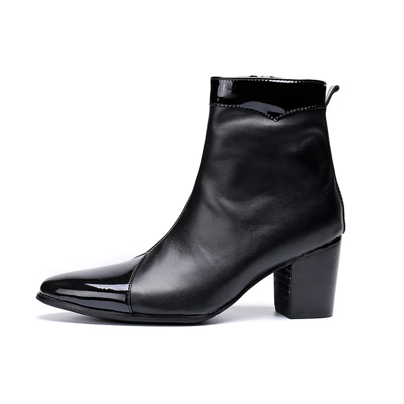 Escritório Plus Sapatos Size Dedo Moda Boots Genuínos Italianos De Clássico Grife Botas Preto Salto Dos Couro Ankle Black Apontado Alto Homens WZUqwHSqv