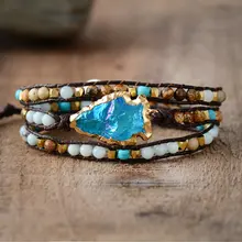 Wrap Браслеты, натуральные камни Позолоченные стрелы кварцевые Шарм 3 раза браслет дружбы браслет в стиле бохо дропшиппинг