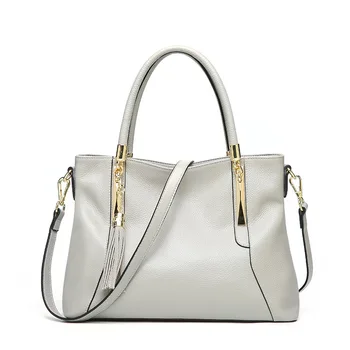 

Moxi Women Genuine Leather Handbag 100% Cow Leather Tote Bag With Tassel Bolsas Femininas Female Shoulder Bag Hand Bag