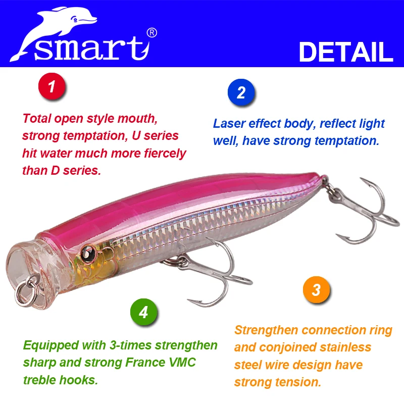Умная приманка-Поппер 150 мм/58 г, 5 цветов, верхняя водная приманка, Франция, VMC, крючок, Leurre, рыболовные приманки, Leurre Dur, свимбейт, кормушка 9246D