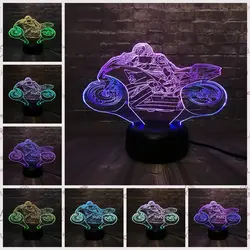 Новинка 2019 г. USB Motocyle USB Touch Man ночник 3D светодио дный LED микс двойной цвет лампа для детей ребенка сна Свет Мальчик мультфильм ребенок база