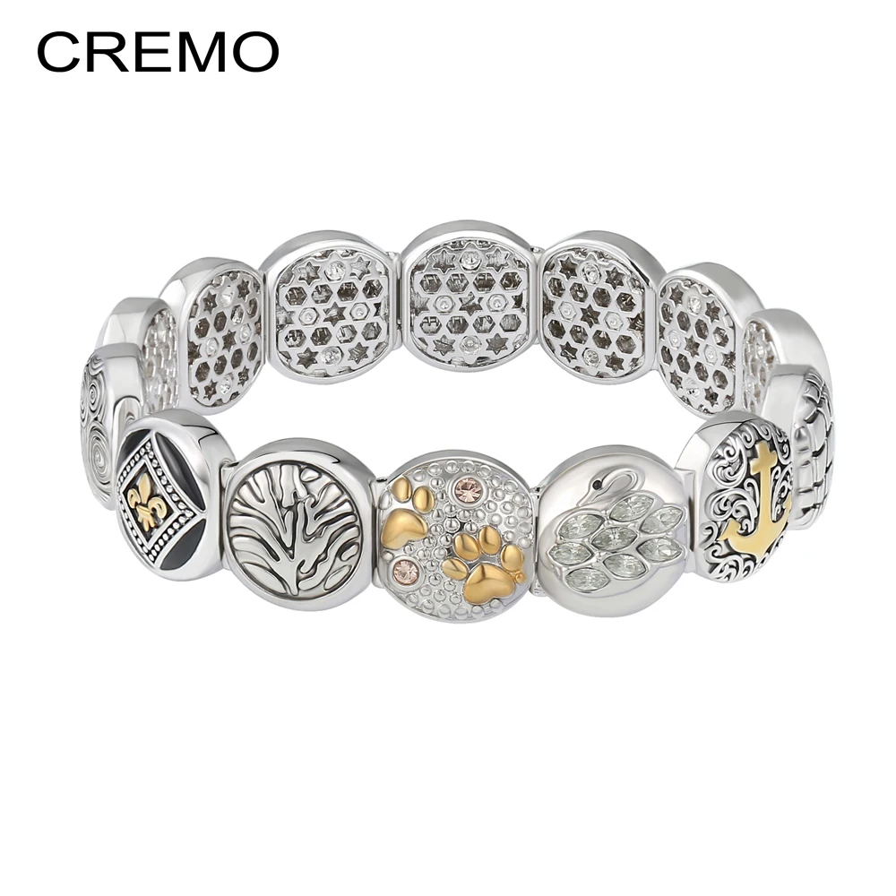 

Cremo Anchor Charm Bracelet For Women Tree of Life Elastic Modular Link Jewelry Viking Bracelet Zircon Swan Footprint Bracelets