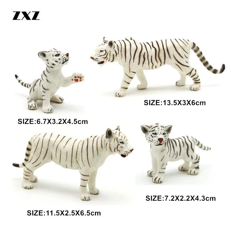 ZXZ 4pcs/lot Animal Figurine The White Tiger Model Figure PVC Action