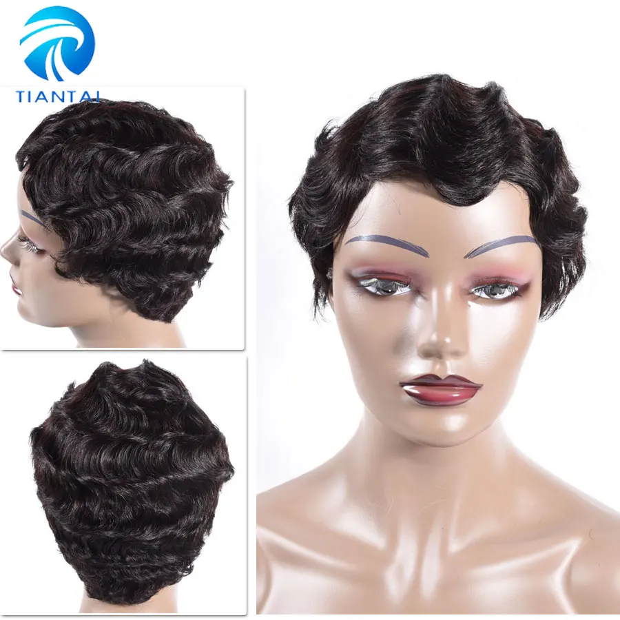 

Short Finger Wave Wigs Short Bob Wigs For Woman Short Pixie Cut Wig Brazilian Remy Short Human Hair Wigs Mix Color 1B 2# TIANTAI