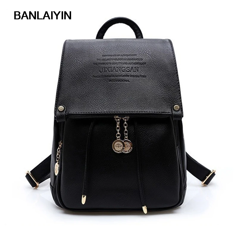 PU Leather Women Backpack Casual School Bags For Teenagers Girls Female Travel Back Packs