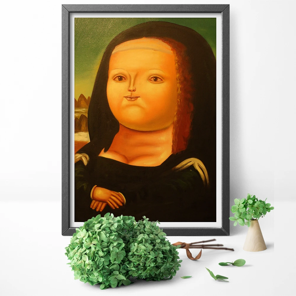 おかしいかわいい脂肪ビッグヘッドモナリザキャンバス絵画壁の芸術キャンバス壁画ポスターとフレームを印刷しない 絵画 書道 Aliexpress
