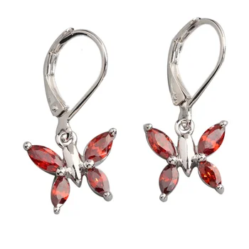 

Butterfly Red Garnet 3*5mm Semi-precious Silver Cool For Womens Earrings ED0118