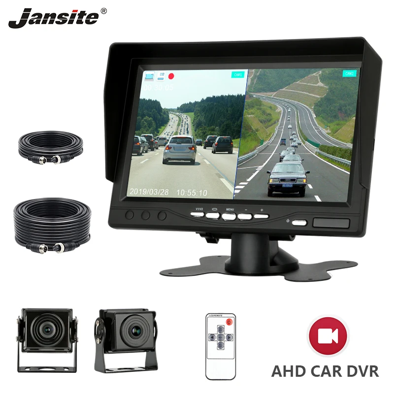 Jansite 7 &quotAHD Автомобильный DVR монитор два сплит-экрана циклическая запись обратная