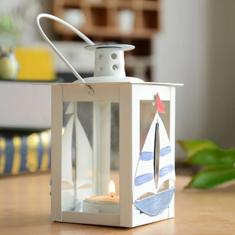 

European Style CandleHolder White Sea Vintage Candle Holder Candlestick Iron Crafts Home Decoration Lanterns For Candles