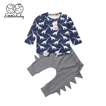 

Newborn Baby Kids Boys Dinosaur Long Sleeve Sweatershirts Tops Long Pants 2018 Fashion Autumn Winter Outfits Baby's Sets