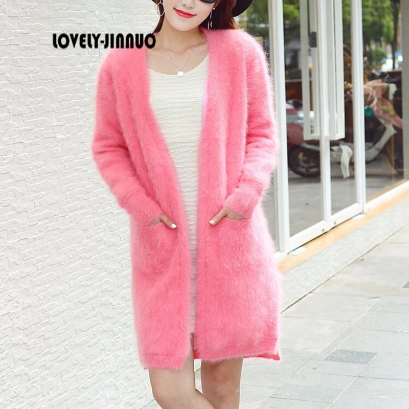 100% Real Mink Cashmere Casual Cardigans Female Knitted Open Stitch Fur Sweater Factory OEM Wholesale JN996 |
