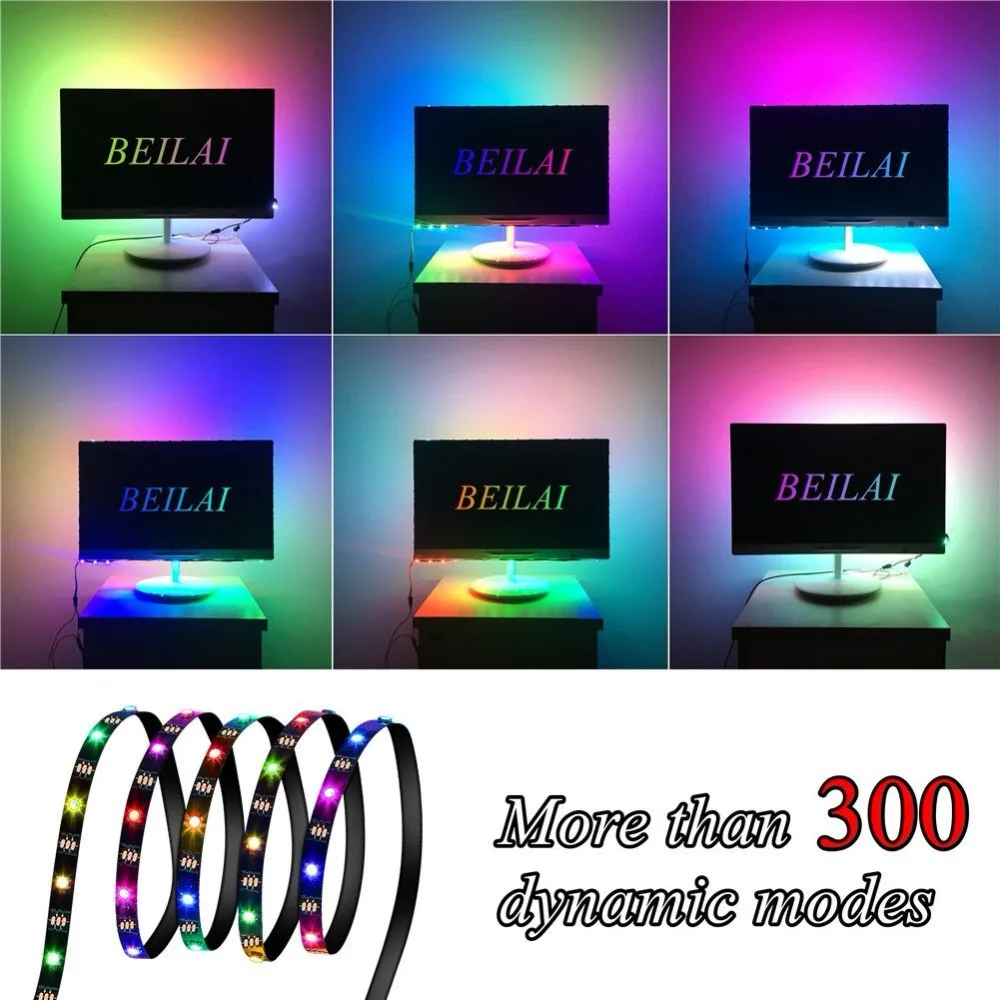 Светодиодная лента WS2812B ws2812 IC динамическая RGB USB 5050 черная ППМ подсветка