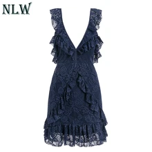 Navy Blue Beach Dress And Get Free Shipping On Aliexpress Nlw Lace Ruffle White Women Party Dress Backless Red Beach Boho Navy Blue Deep V