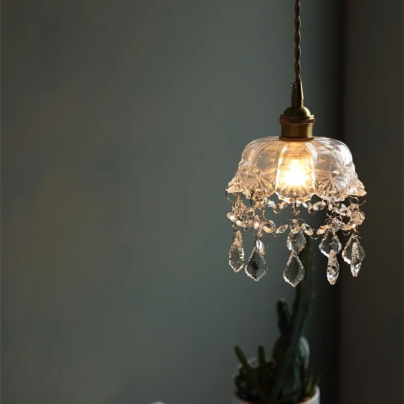

Loft Decor LED Hanging Lamp Nordic Bedroom Lamps Vintage Pendant Light Fixtures Glass Luminaire Suspendu Crystal Hanglamp