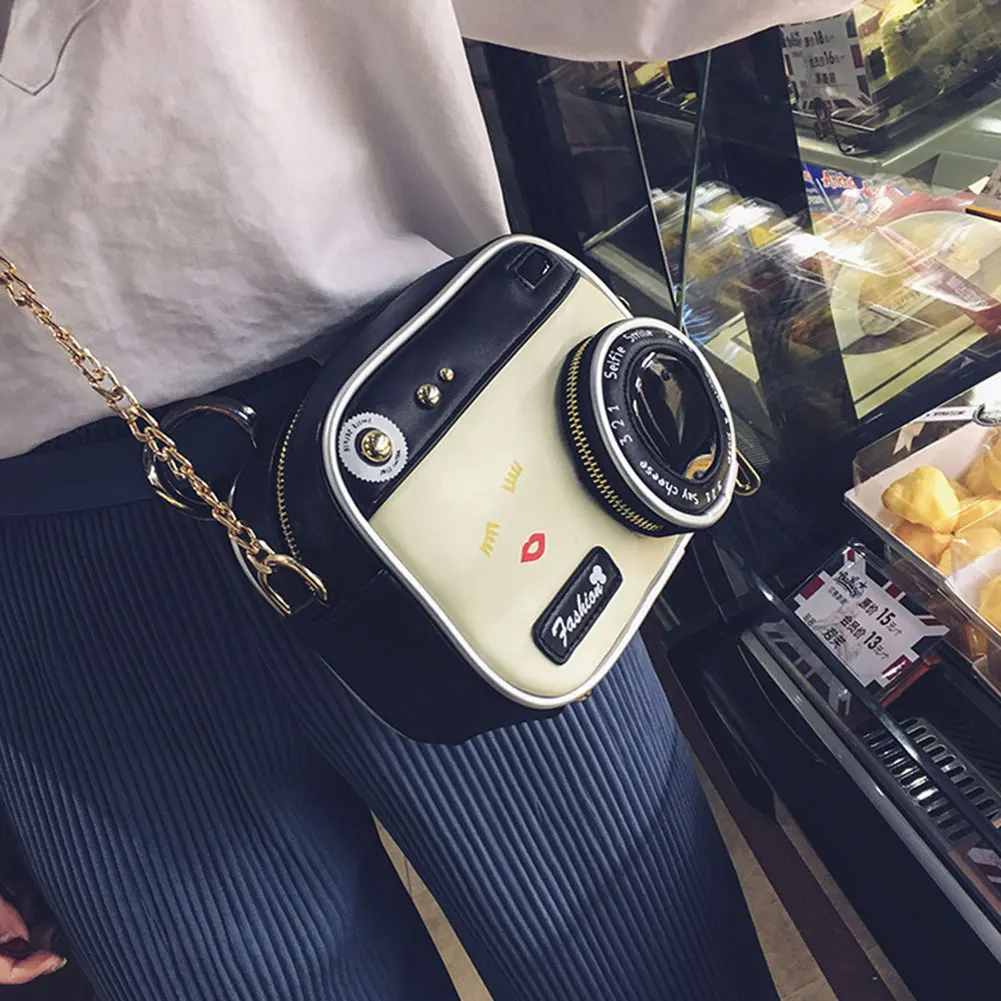 

Camera Shape Crossbody Single Shoulder Bag with Golden Chain for Travel Shopping New